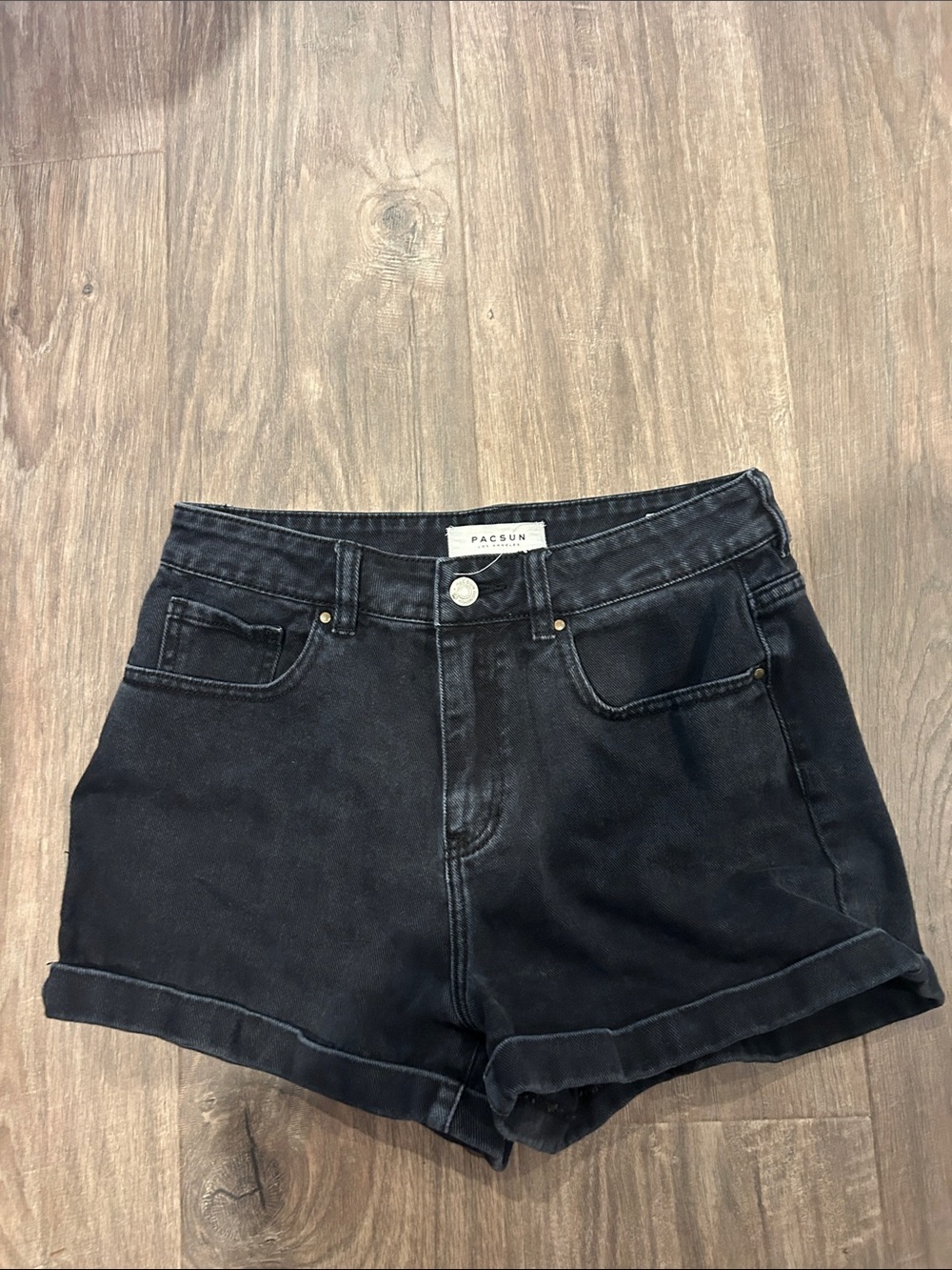 PacSun Black High-Rise Rolled Hem Denim Shorts